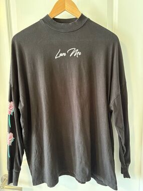 Lazy Oaf Love Me Rose Sleeve Mock Neck Long Sleeve Tee Oversized Small